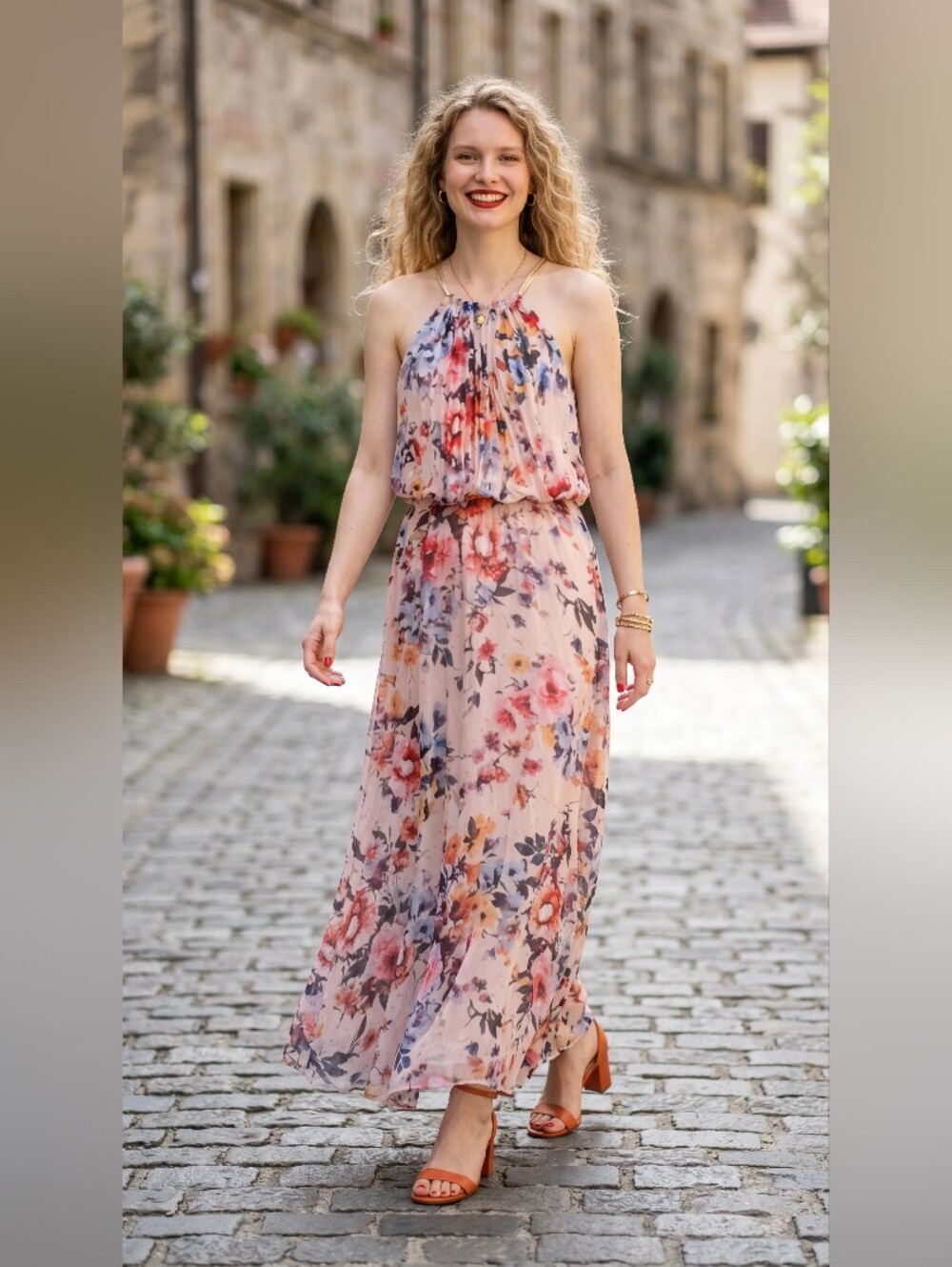 SAM & JESS Floral Halter Maxi Dress in Blush Pink SIZE 2